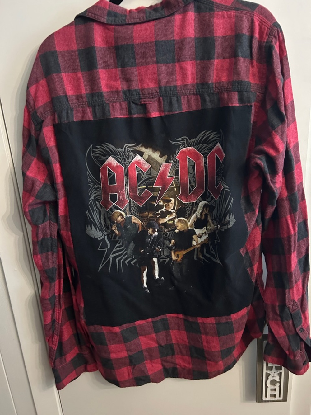 AC/DC Plaid Flannel Shirt - Red, Gray x large